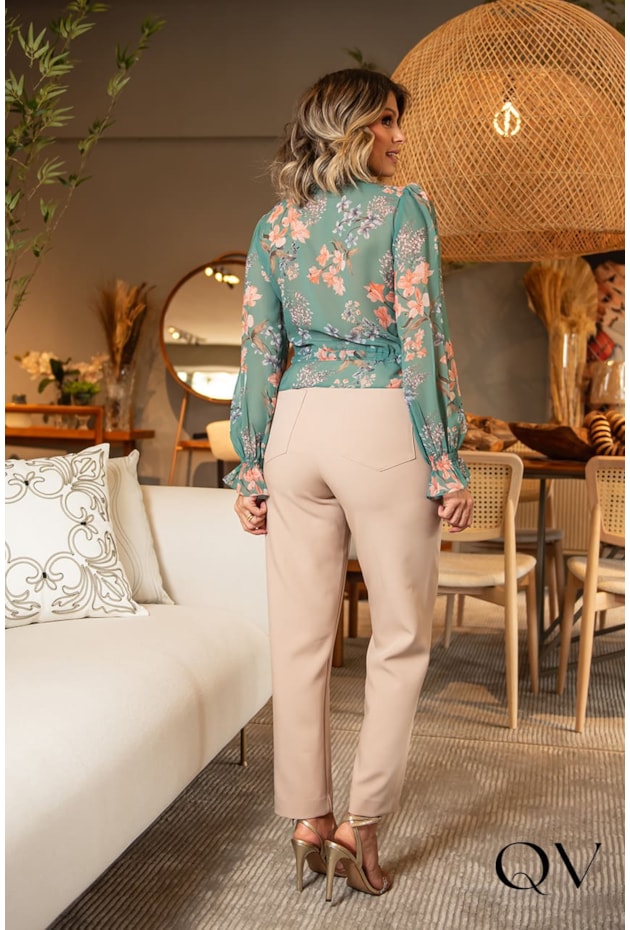 BLUSA CHIFFON ESTAMPADA COM AMARRAÇÃO - LUZIA FAZZOLLI