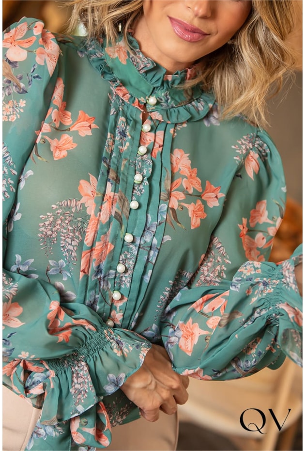 BLUSA CHIFFON ESTAMPADA COM AMARRAÇÃO - LUZIA FAZZOLLI BLUSA CHIFFON ESTAMPADA COM AMARRAÇÃO - LUZIA FAZZOLLI
