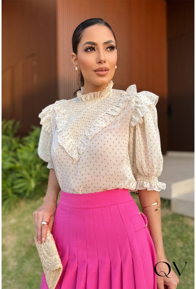 BLUSA CHIFFON POÁ BEGE - LUZIA FAZZOLLI BLUSA CHIFFON POÁ BEGE - LUZIA FAZZOLLI