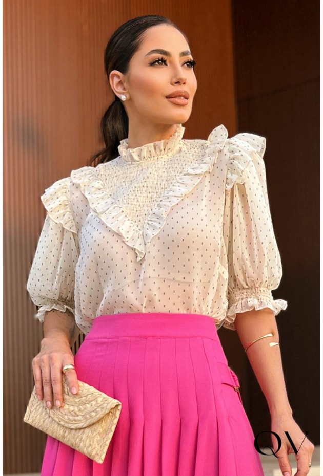 BLUSA CHIFFON POÁ BEGE - LUZIA FAZZOLLI BLUSA CHIFFON POÁ BEGE - LUZIA FAZZOLLI