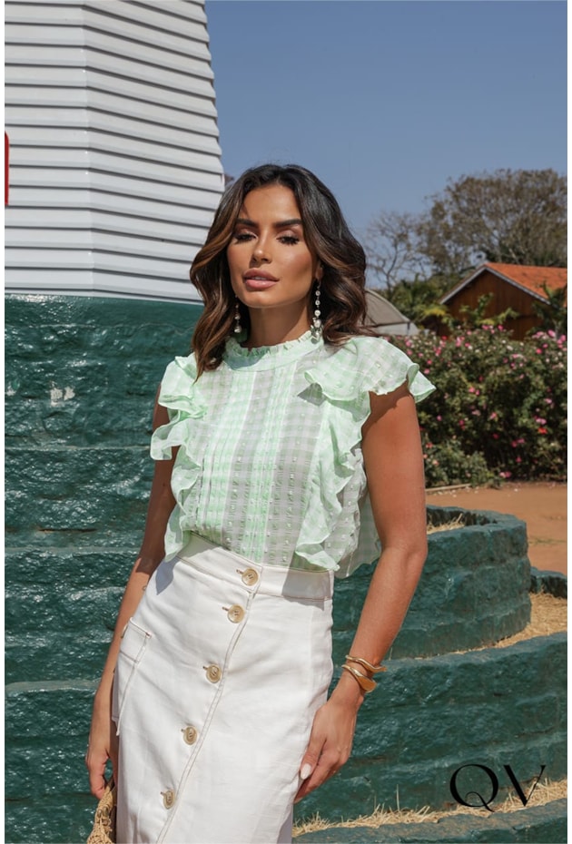 BLUSA CHIFFON VICHY VERDE - LUZIA FAZZOLLI BLUSA CHIFFON VICHY VERDE - LUZIA FAZZOLLI