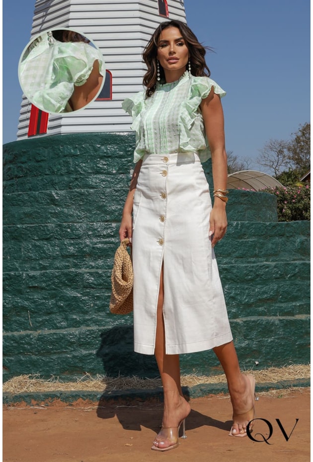 BLUSA CHIFFON VICHY VERDE - LUZIA FAZZOLLI BLUSA CHIFFON VICHY VERDE - LUZIA FAZZOLLI