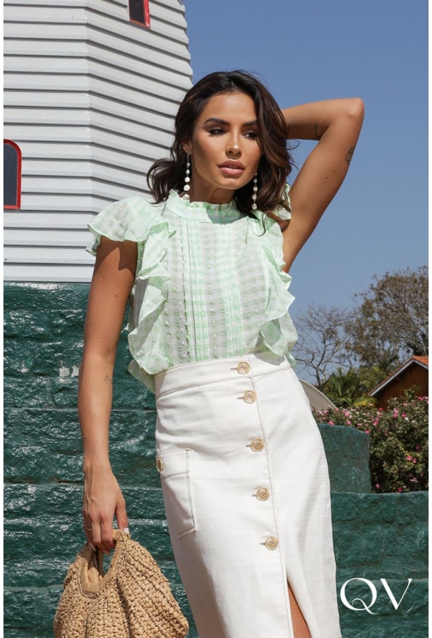 BLUSA CHIFFON VICHY VERDE - LUZIA FAZZOLLI BLUSA CHIFFON VICHY VERDE - LUZIA FAZZOLLI