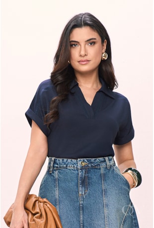 BLUSA COM AVIAMENTO EM PLANO DE VISCOSE AZUL - TITANIUM JEANS