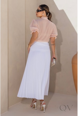 BLUSA COM BABADOS EM CHIFFON SALMÃO - LUZIA FAZZOLLI
