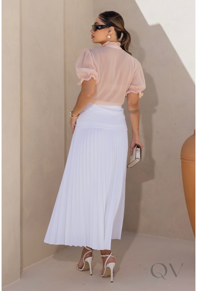 BLUSA COM BABADOS EM CHIFFON SALMÃO - LUZIA FAZZOLLI