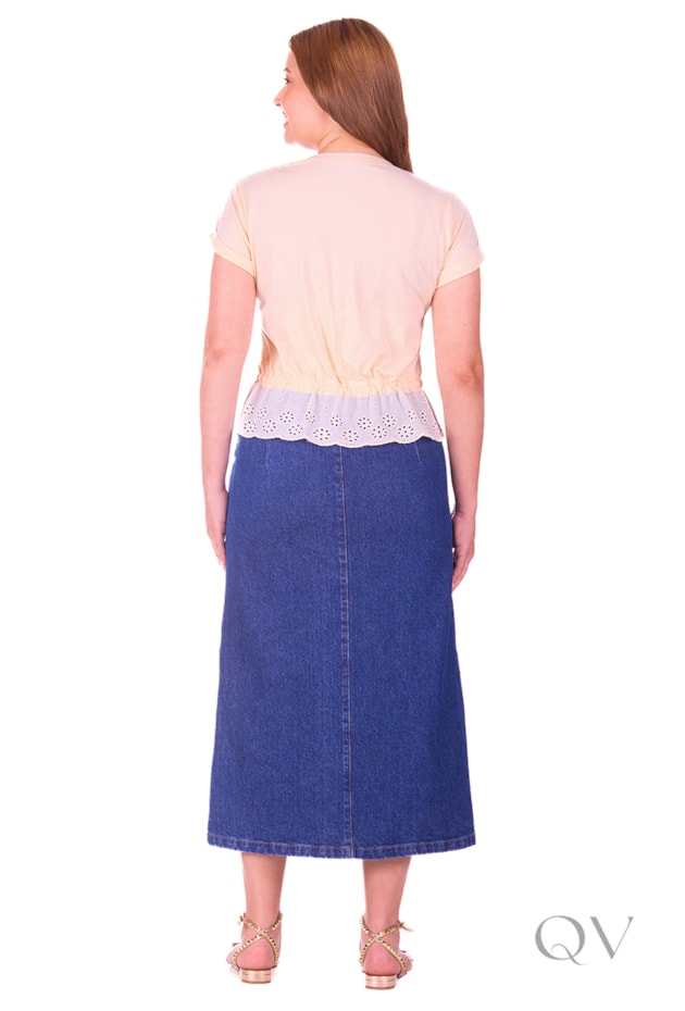 BLUSA COM BARRA DE LAISE EM MALHA DE ALGODÃO AMARELO CLARO - HAPUK