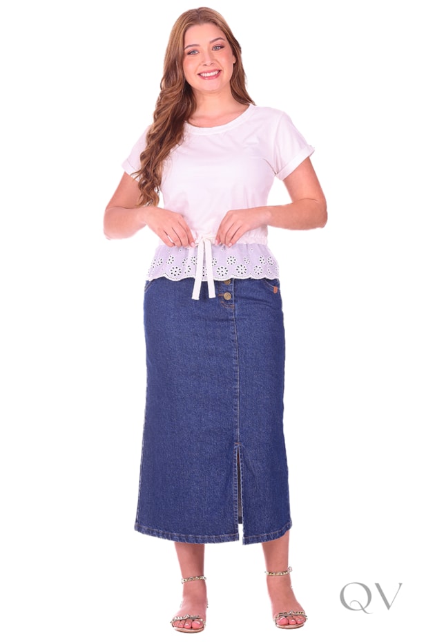 BLUSA COM BARRA DE LAISE EM MALHA DE ALGODÃO OFF WHITE - HAPUK