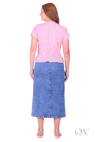 BLUSA COM BARRA DE LAISE EM MALHA DE ALGODÃO ROSA - HAPUK