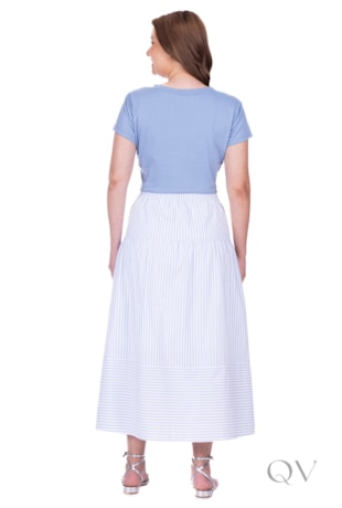 BLUSA COM BORDADO BORBOLETA EM MALHA DE ALGODÃO AZUL - HAPUK