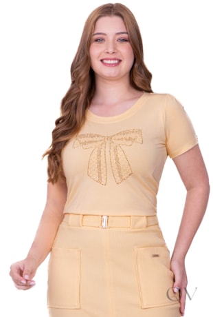 BLUSA COM BORDADO DE LAÇO EM MALHA DE VISCOSE AMARELO - HAPUK