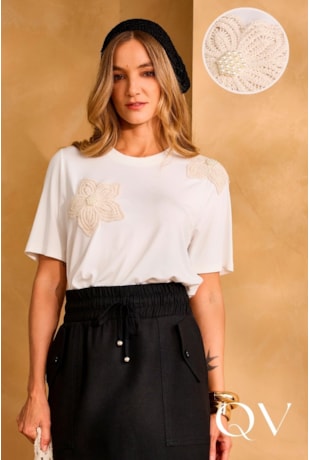 BLUSA COM BORDADO EM POLIÉSTER OFF WHITE - ARTSY