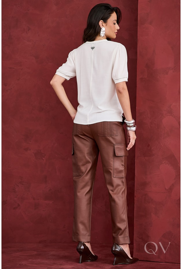 BLUSA COM BORDADO FLORAL EM VISCOLYCRA OFF WHITE - ARTSY