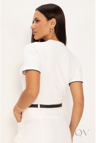 BLUSA COM BORDADO LK EM TRICOT OFF WHITE - LEKAZIS