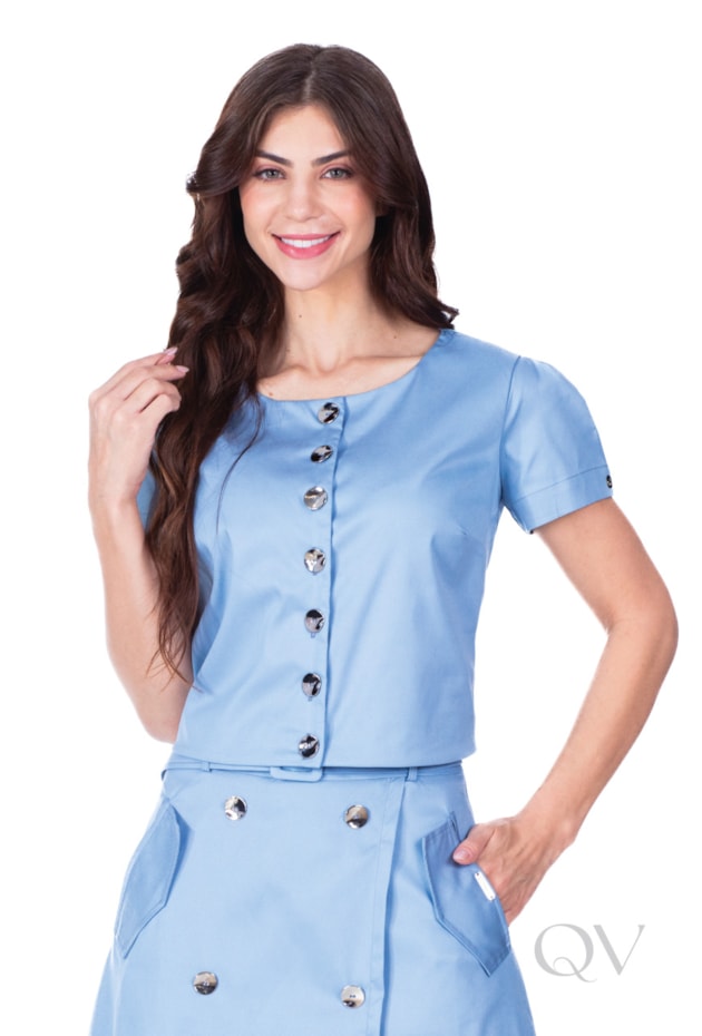 BLUSA COM BOTÕES FRONTAIS EM TECIDO PLANO AZUL - HAPUK
