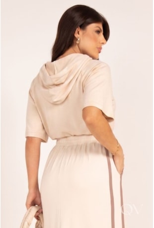 BLUSA COM CAPUZ EM MALHA MOLETINHO NUDE - LEKAZIS