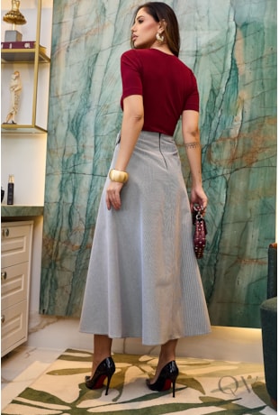 BLUSA COM DECOTE REDONDO EM MALHA CANELADA MARSALA - LUZIA FAZZOLLI