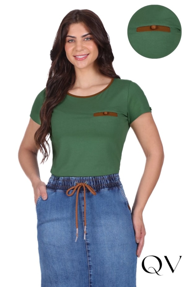 BLUSA COM DECOTE REDONDO EM MALHA VERDE - HAPUK