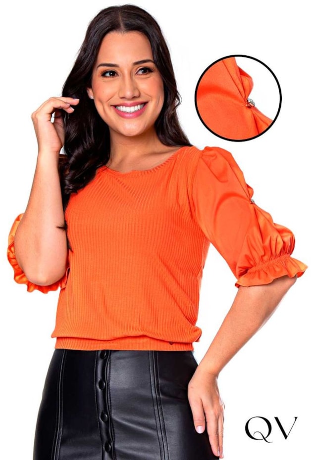 BLUSA COM DETALHE DE PREGAS LARANJA - HAPUK