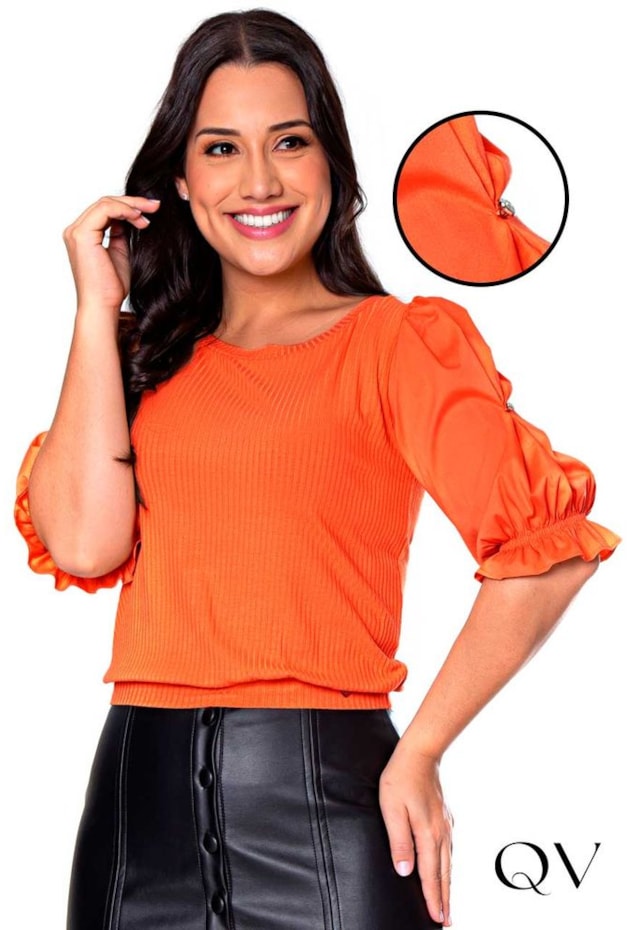 BLUSA COM DETALHE DE PREGAS LARANJA - HAPUK BLUSA COM DETALHE DE PREGAS LARANJA - HAPUK