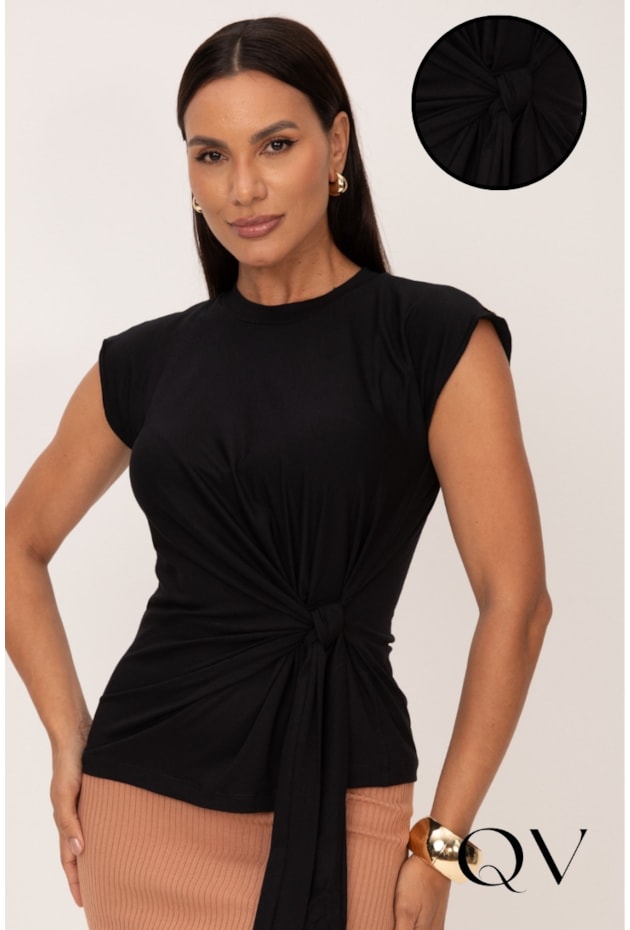 BLUSA COM DETALHE LATERAL EM VISCOLYCRA PRETO - LEKAZIS