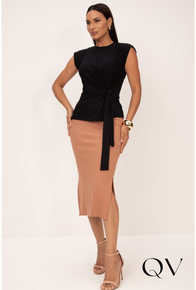 BLUSA COM DETALHE LATERAL EM VISCOLYCRA PRETO - LEKAZIS