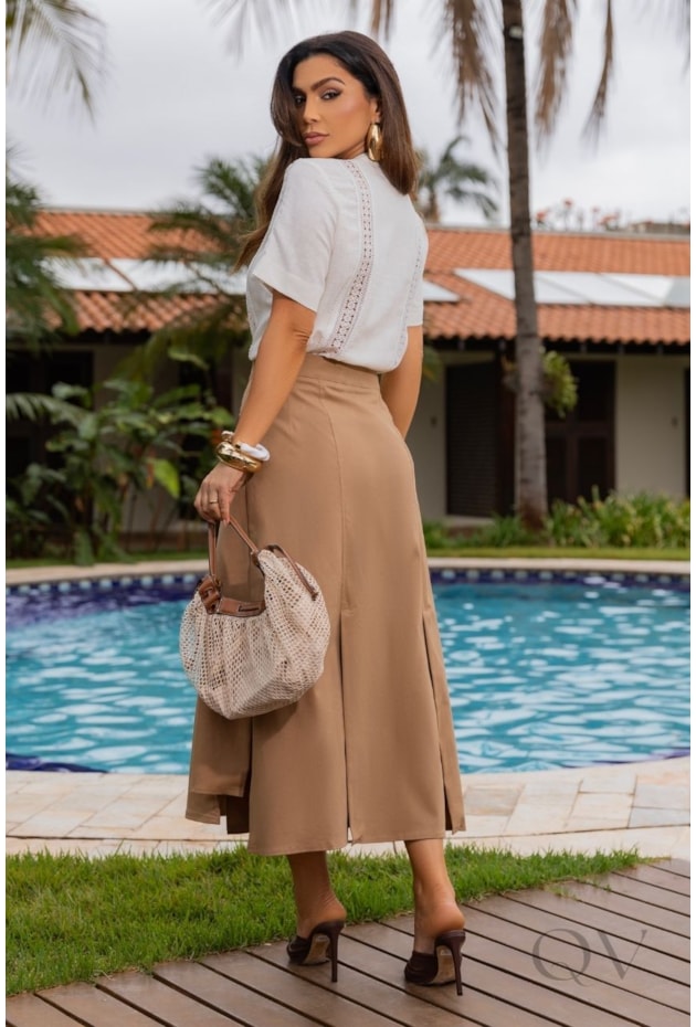 BLUSA COM ENTREMEIO EM LINHO BRANCO - LUZIA FAZZOLLI