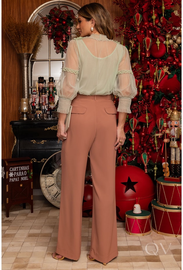 BLUSA COM ENTREMEIO EM TULE VERDE - LUZIA FAZZOLLI