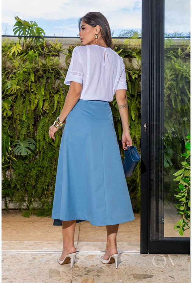 BLUSA COM ENTREMEIO EM VOIL BORDADO BRANCO - LUZIA FAZZOLLI