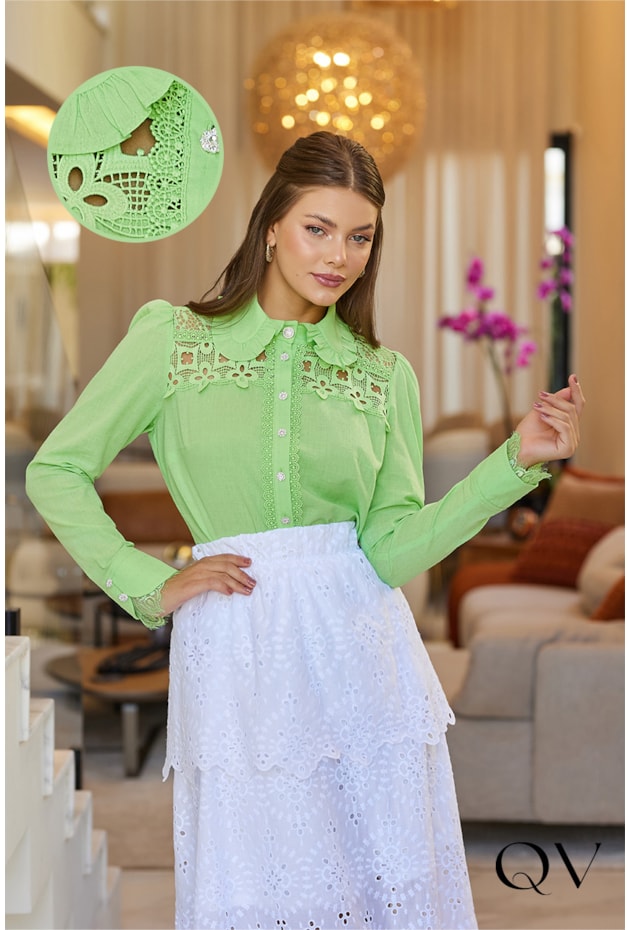 BLUSA COM ENTREMEIO VERDE - DOCE MARIA BLUSA COM ENTREMEIO VERDE - DOCE MARIA