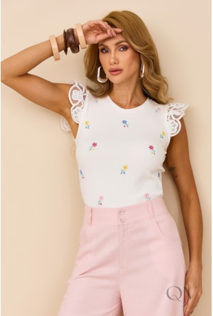 BLUSA COM ESTAMPA DE FLOR EM VISCOSE OFF WHITE - ARTSY