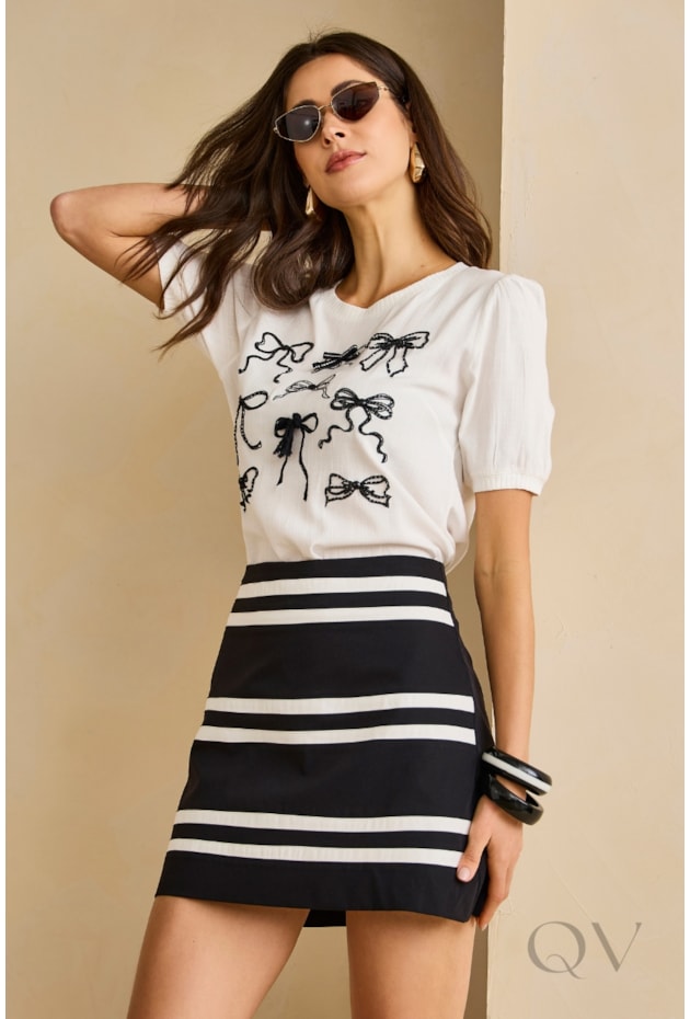 BLUSA COM ESTAMPA DE LAÇO EM VISCOSE OFF WHITE - ARTSY
