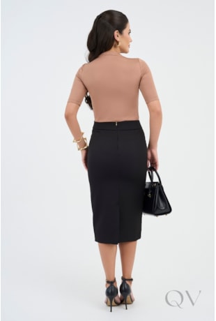 BLUSA COM GOLA ALTA EM MALHA MARROM - VIA TOLENTINO