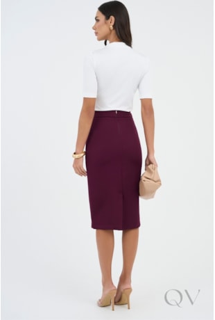 BLUSA COM GOLA ALTA EM MALHA OFF WHITE - VIA TOLENTINO