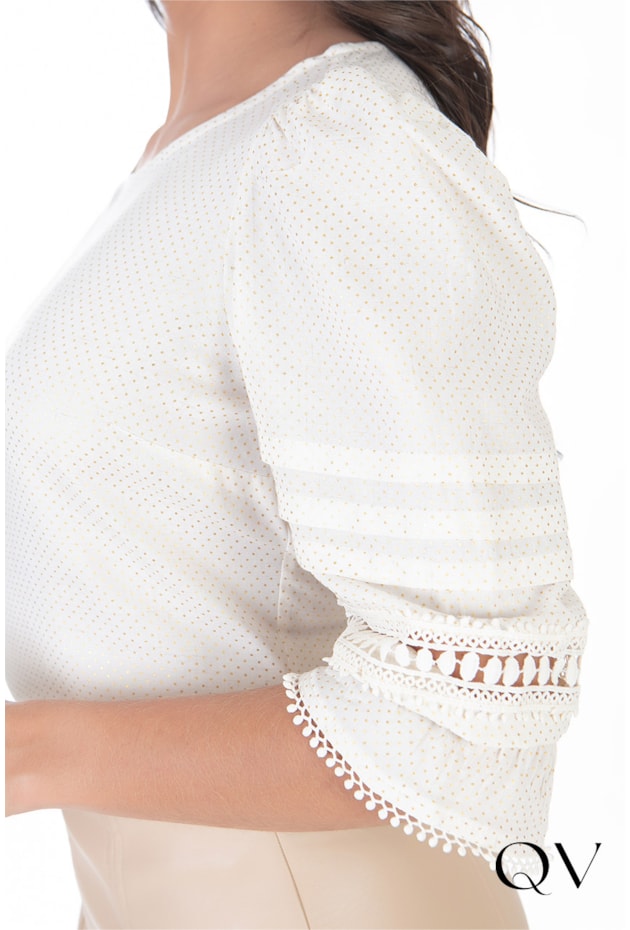 BLUSA COM GUIPIR POÁ DOURADO - HAPUK BLUSA COM GUIPIR POÁ DOURADO - HAPUK