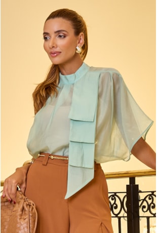 BLUSA COM LAÇO EM ORGANZA LIOCEL VERDE - LUZIA FAZZOLLI