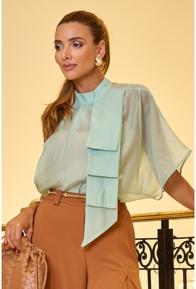BLUSA COM LAÇO EM ORGANZA LIOCEL VERDE - LUZIA FAZZOLLI