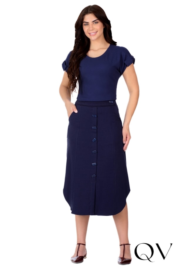BLUSA COM MANGA COM LAÇO EM MALHA PIQUET AZUL MARINHO - HAPUK
