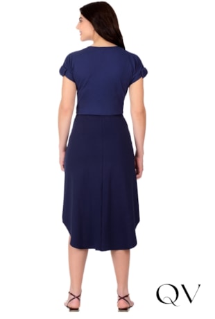 BLUSA COM MANGA COM LAÇO EM MALHA PIQUET AZUL MARINHO - HAPUK