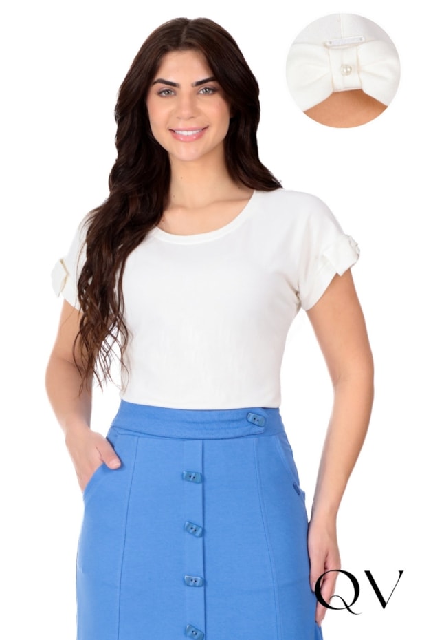 BLUSA COM MANGA COM LAÇO EM MALHA PIQUET OFF WHITE - HAPUK