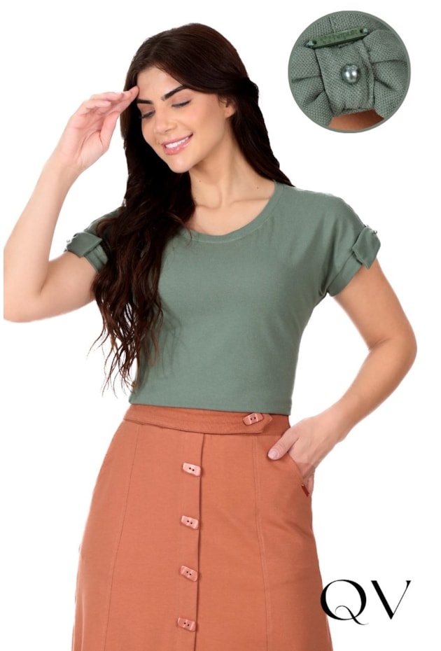 BLUSA COM MANGA COM LAÇO EM MALHA PIQUET VERDE - HAPUK