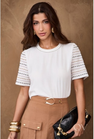 BLUSA COM MANGA CURTA EM VISCOSE OFF WHITE - ARTSY