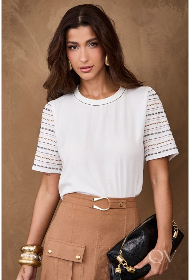 BLUSA COM MANGA CURTA EM VISCOSE OFF WHITE - ARTSY