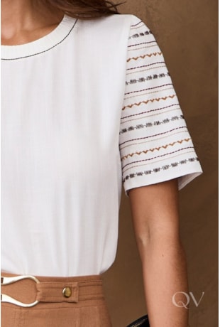 BLUSA COM MANGA CURTA EM VISCOSE OFF WHITE - ARTSY