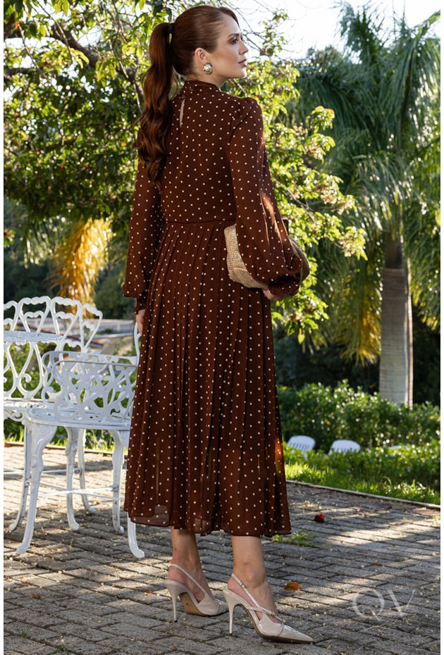 BLUSA COM POÁ EM CHIFFON MARROM - JANY PIM