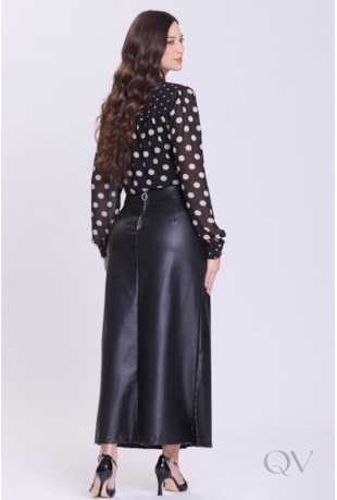 BLUSA COM POÁ EM CHIFFON PRETO - HAPUK