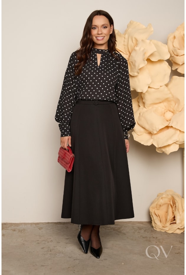BLUSA COM POÁ EM MUSSELINE PRETO - JANY PIM