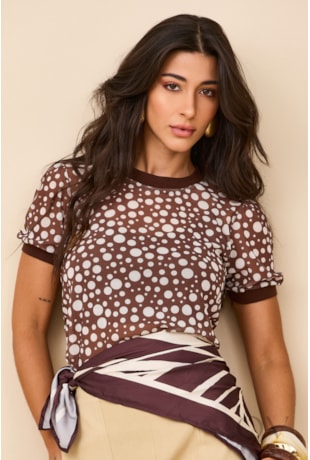 BLUSA COM POÁ EM TULE MARROM - ARTSY