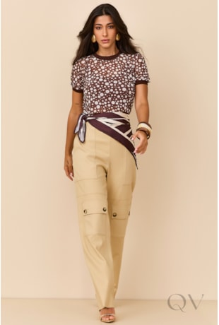 BLUSA COM POÁ EM TULE MARROM - ARTSY