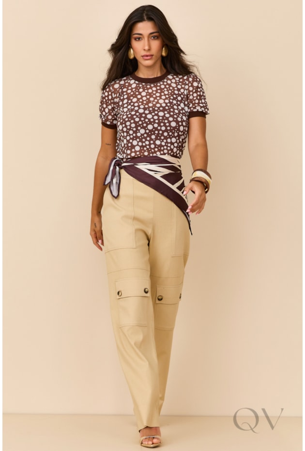 BLUSA COM POÁ EM TULE MARROM - ARTSY